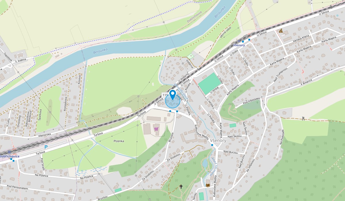 Mapa s vyznačeným místem — U Potoka 204, 252 31 Všenory